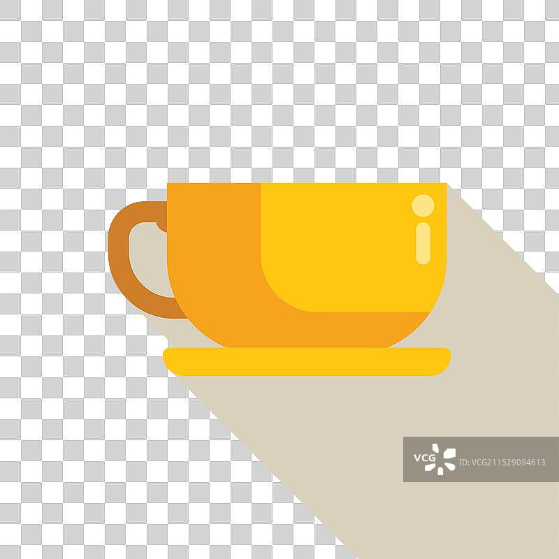 简单的黄色咖啡杯和碟子投射出长长的影子图片素材