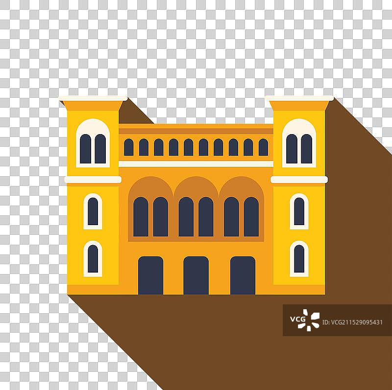 带拱门和塔楼的大黄色建筑图片素材