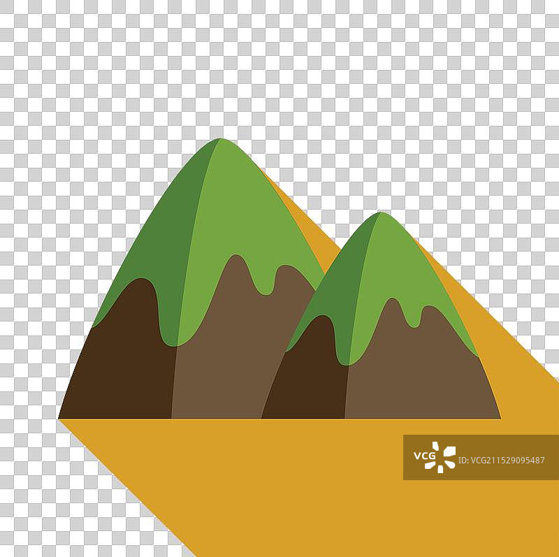 两座绿色卡通山脉投射出长长的阴影图片素材