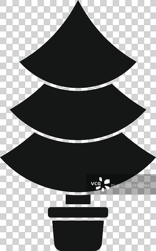 黑色简单的圣诞树生长在花盆里的图标图片素材