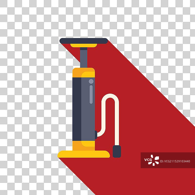 黄色自行车泵立在红色背景上图片素材