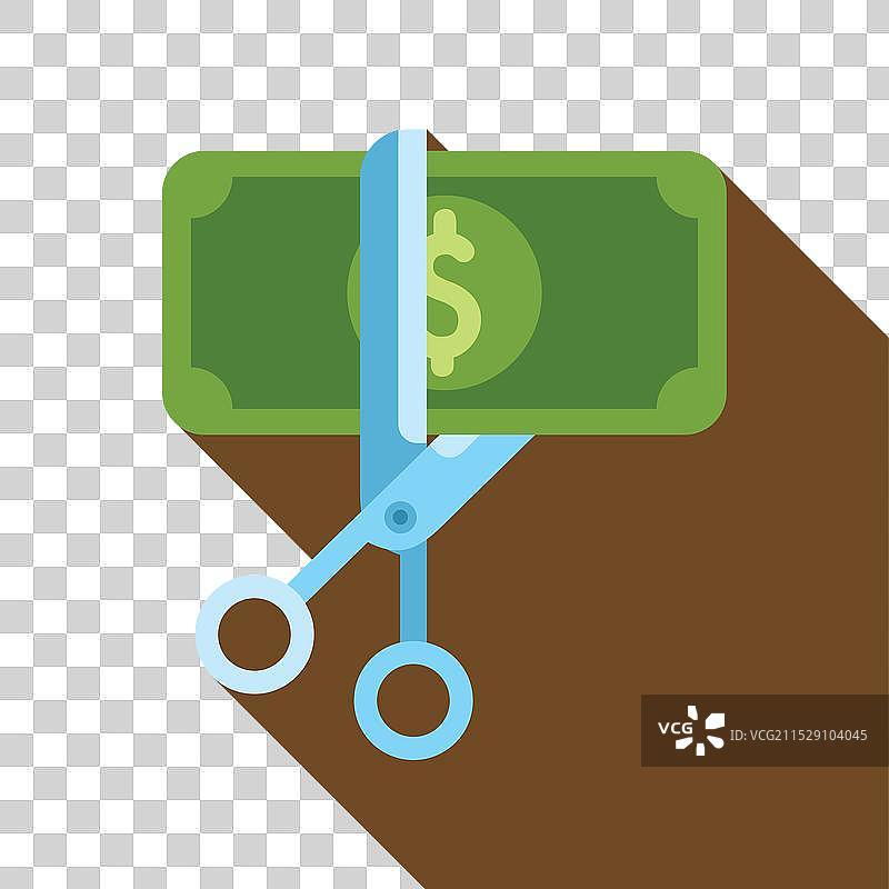 剪刀剪断美元钞票，象征预算削减图片素材