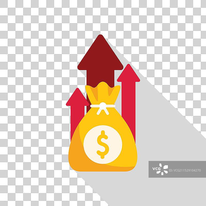 钱袋上升，伴随红色向上箭头图片素材