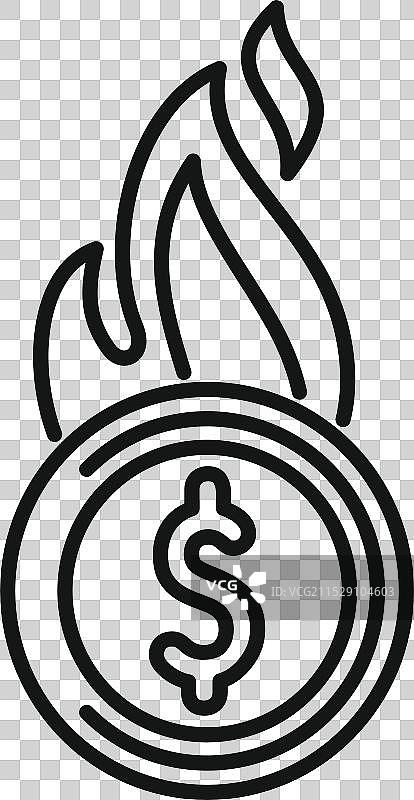 火焰燃烧的美元硬币，象征金钱损失的概念图标图片素材