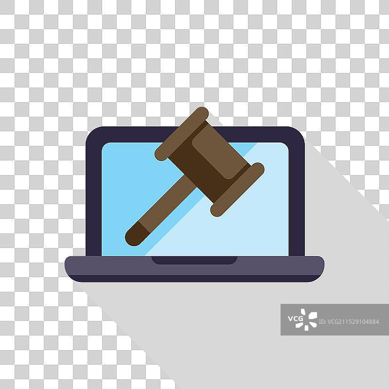 在线拍卖，法官的槌子敲击在笔记本电脑上图片素材