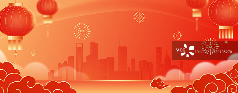 新年元旦春节喜庆红色灯笼城市背景图片素材