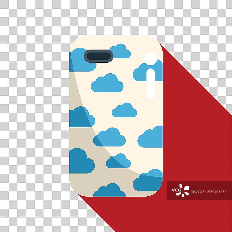红色背景上展示蓝色云朵图案的手机壳图片素材