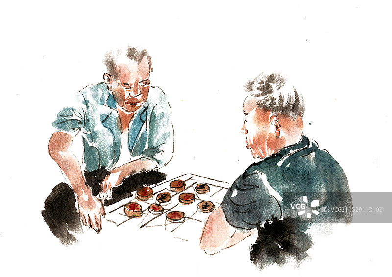 下象棋的老哥俩图片素材