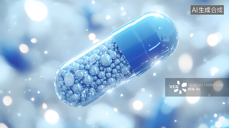 【AI数字艺术】淡蓝色背景下的蓝色胶囊图片素材