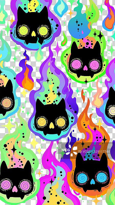 一只风格化的明亮卡通火焰猫图片素材