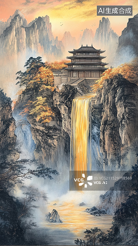 【AI数字艺术】黄河远上白云间，一片孤城万仞山图片素材