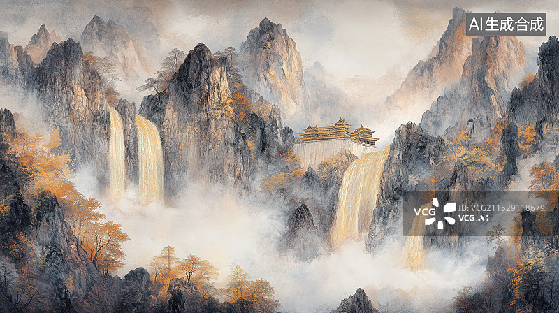 【AI数字艺术】黄河远上白云间，一片孤城万仞山图片素材