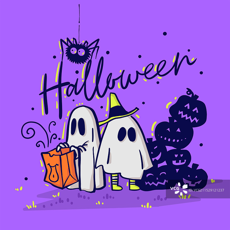 万圣节小鬼南瓜扁平恐怖插画图片素材