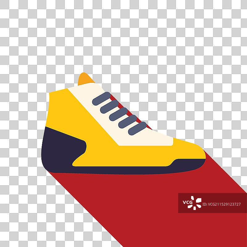 黄色运动鞋在红色背景上投下长长的阴影图片素材