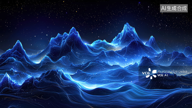 【AI数字艺术】蓝色发光山脉抽象图像图片素材