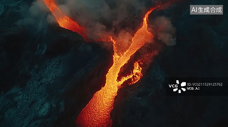 【AI数字艺术】航拍视角，火山爆发，熔岩和岩浆的自然风光图片素材