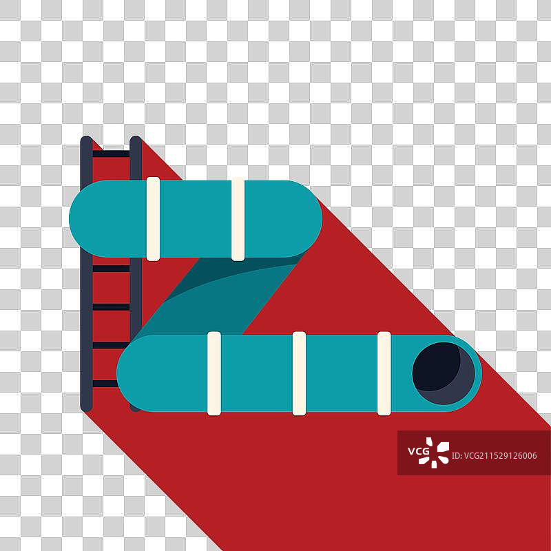 蓝色水上乐园滑梯，旁边有一架通往滑梯的梯子图片素材