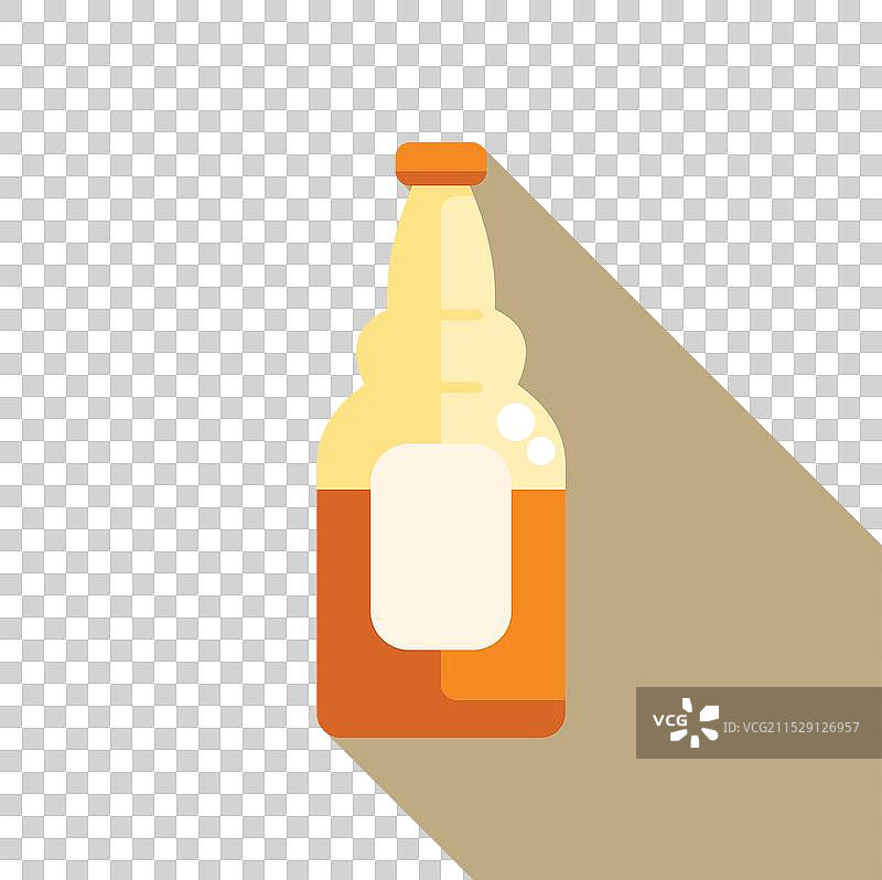 一瓶带空白标签的啤酒，投射出长长的影子图片素材