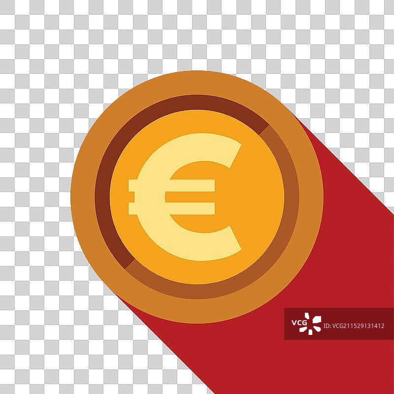 大型欧元硬币在红色背景上投下长长的阴影图片素材