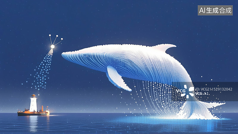 【AI数字艺术】梦幻蓝鲸，唯美插画图片素材