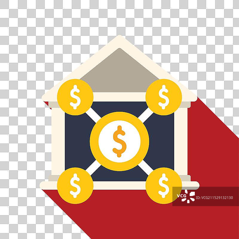 被美元硬币环绕的银行大楼图片素材