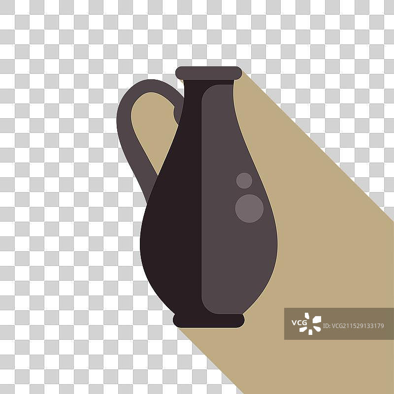 黑色陶土水壶在米色背景上投下长长的阴影图片素材