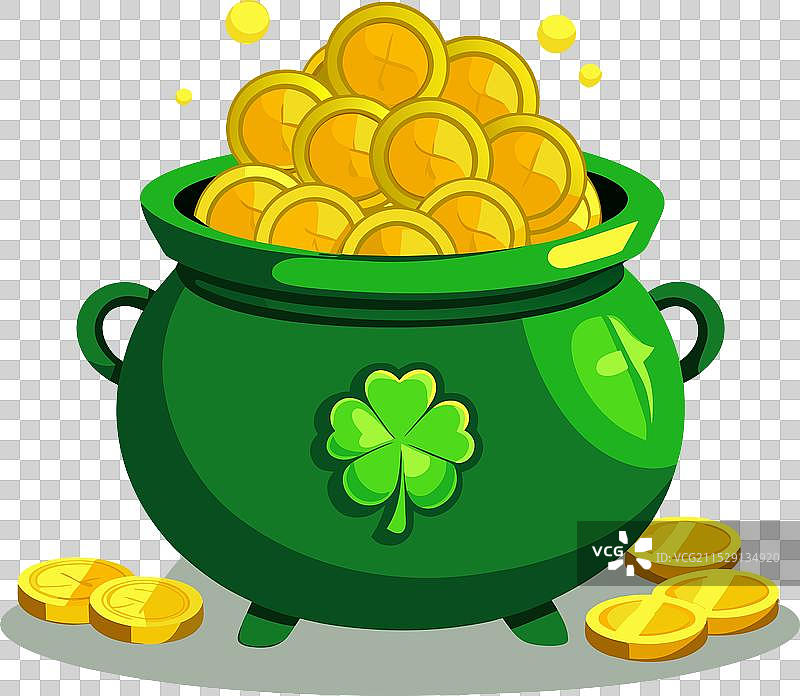 绿色铁锅里装满了金币图片素材