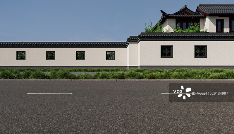 中式_古典建筑_别墅_青砖路面图片素材