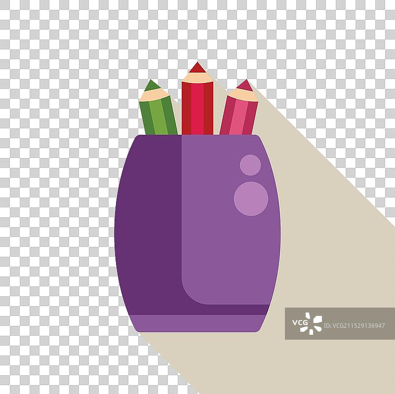 紫色铅笔筒，铅笔朝上插着图片素材