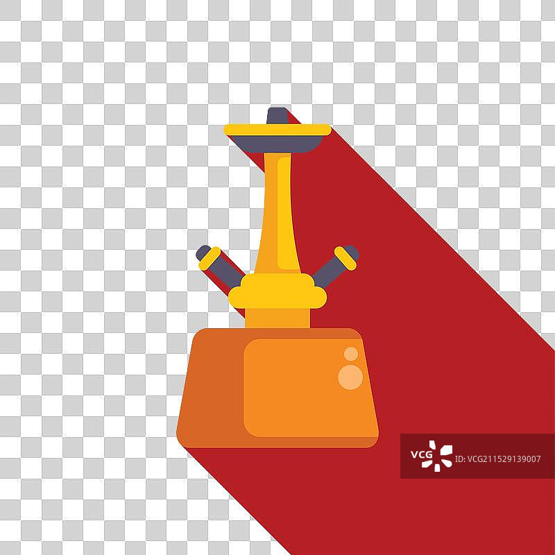 金色水烟壶配有两根烟管，放置在红色背景上图片素材