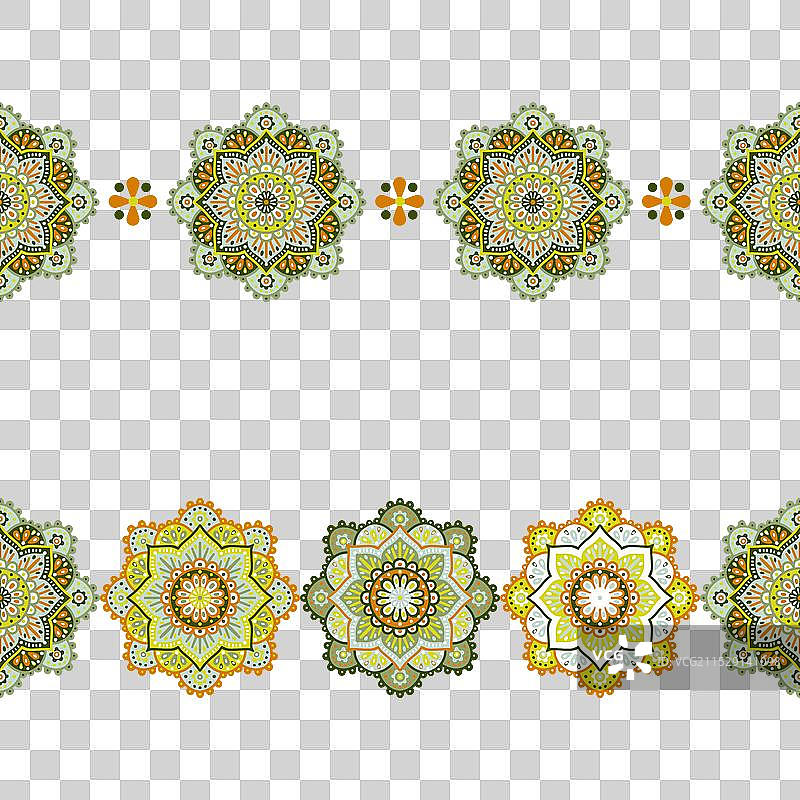 波西米亚风格曼陀罗图案无缝边框套装图片素材