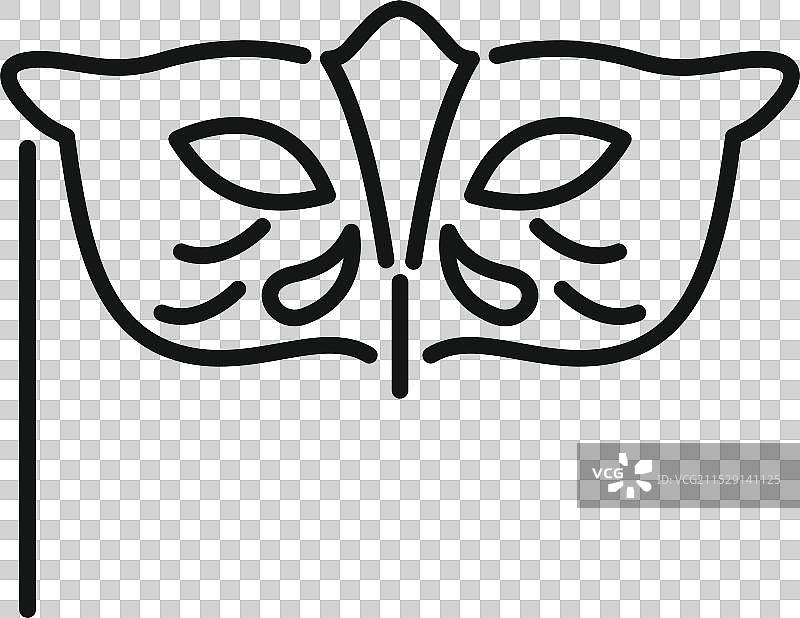 威尼斯狂欢节面具与手柄的线条图标图片素材