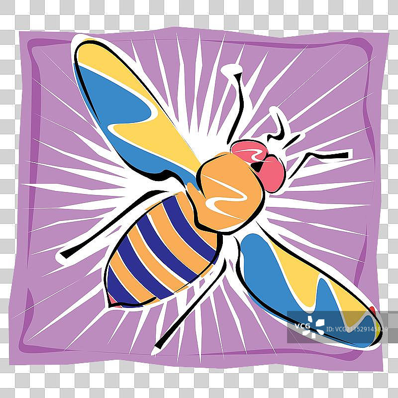 一只在方形上有三根触角的卡通蜜蜂图片素材