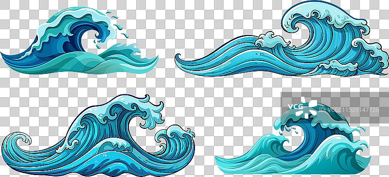 海浪水彩风格图片素材