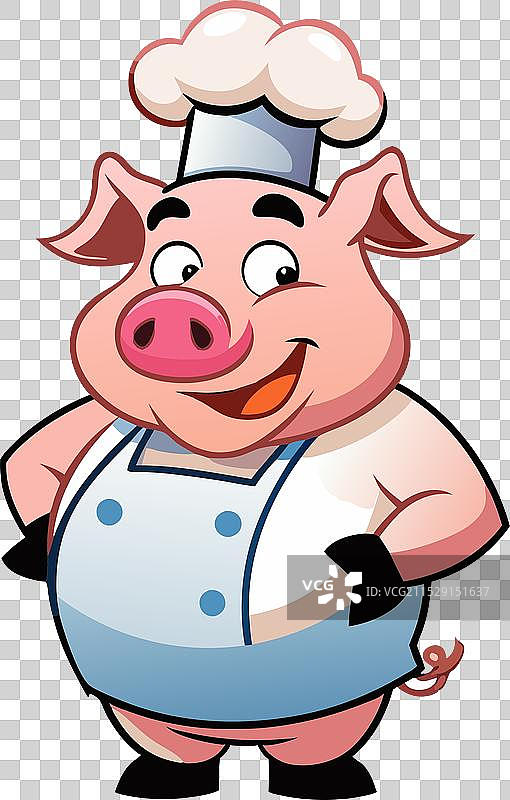 快乐的猪厨师卡通角色穿着图片素材