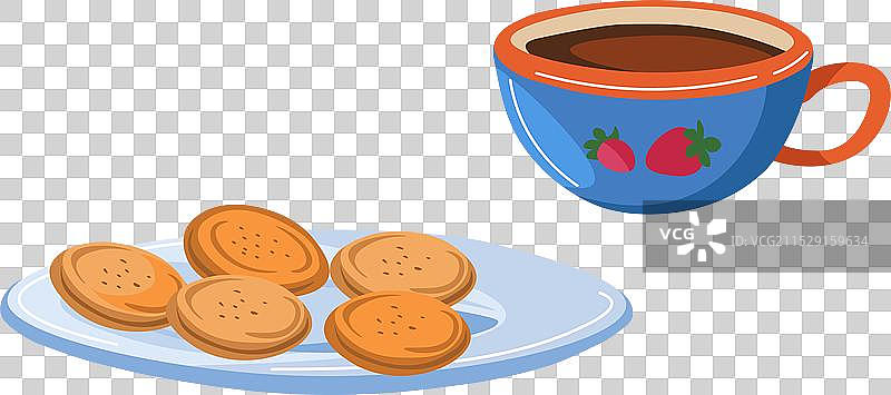 咖啡杯和一盘饼干图片素材