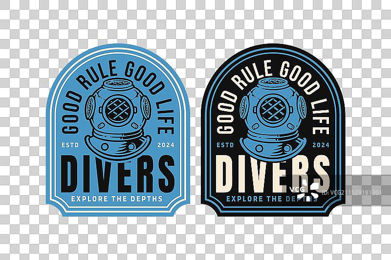 潜水头盔徽章设计，适合潜水员使用图片素材