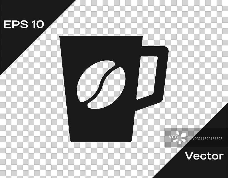 黑色咖啡杯图标，透明背景图片素材