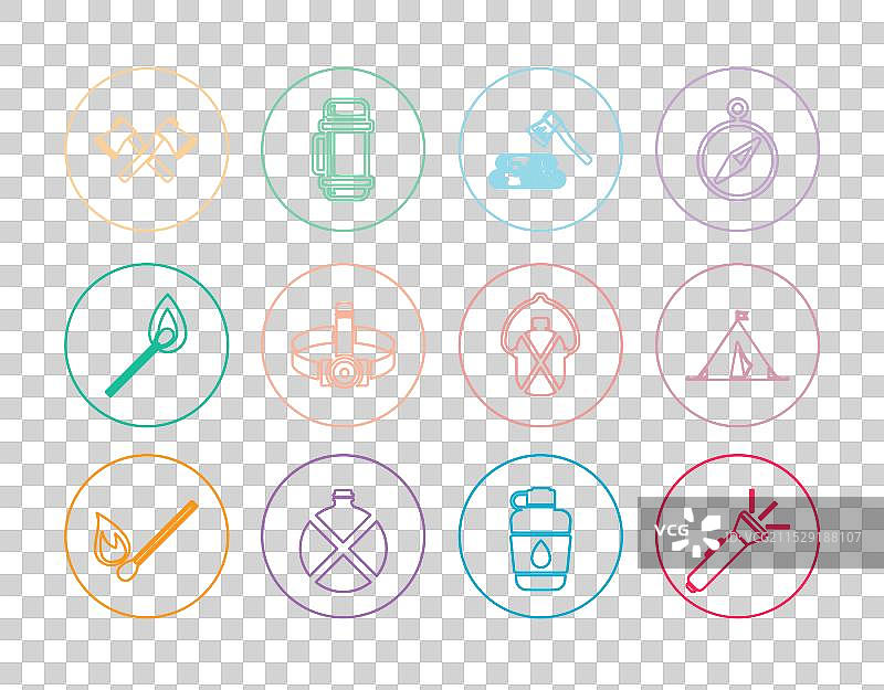 带有木制旗帜的旅游帐篷和手电筒设置图片素材