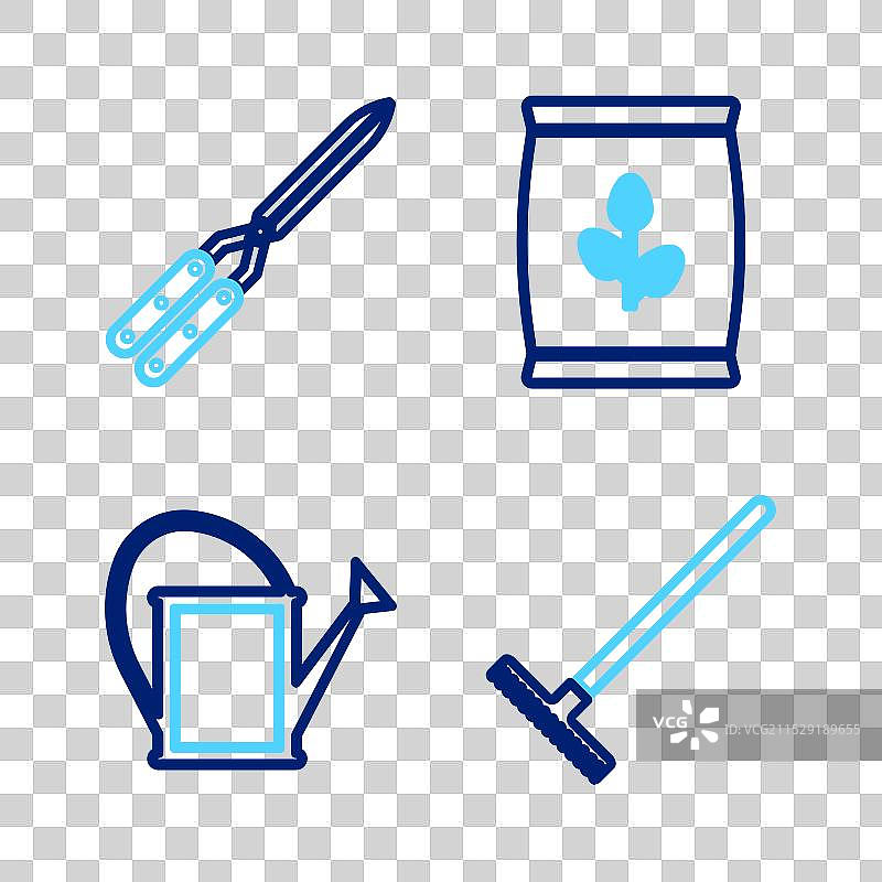 园艺工具套装：园艺耙、浇水壶和镰刀图片素材