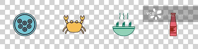 在盘子上放鱼子酱，蟹肉虾汤和图片素材