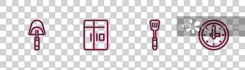 线条铲子、冰箱和时钟图标图片素材