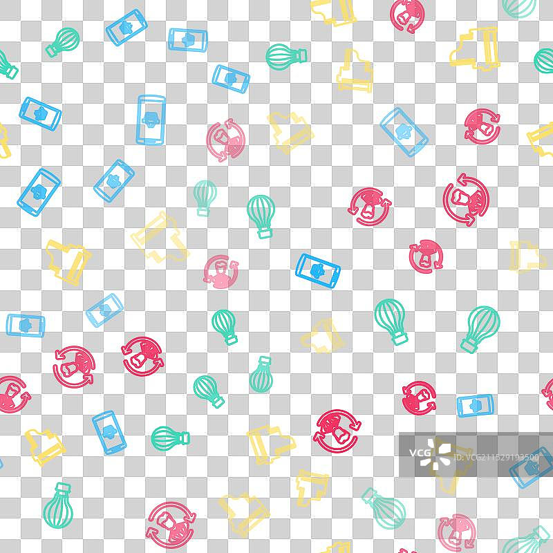 移动热气球上的购物篮设置线条图片素材