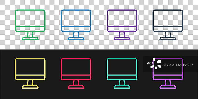 设置线条电脑显示器屏幕图标孤立于图片素材
