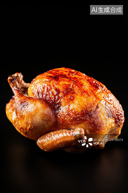 【AI数字艺术】黑色背景上的烤鸡腿特写图片素材
