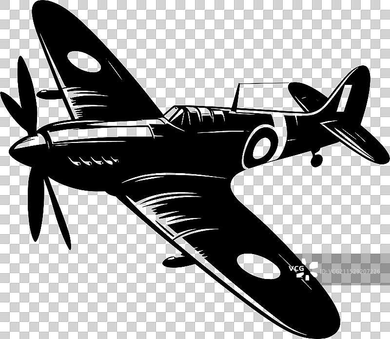 老式战斗机轮廓平面图，孤立于背景上图片素材