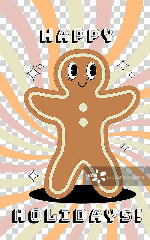 快乐假期的时髦贺卡，姜饼人图片素材