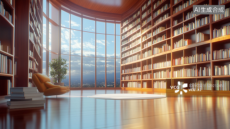 【AI数字艺术】现代建筑风格书架图片素材