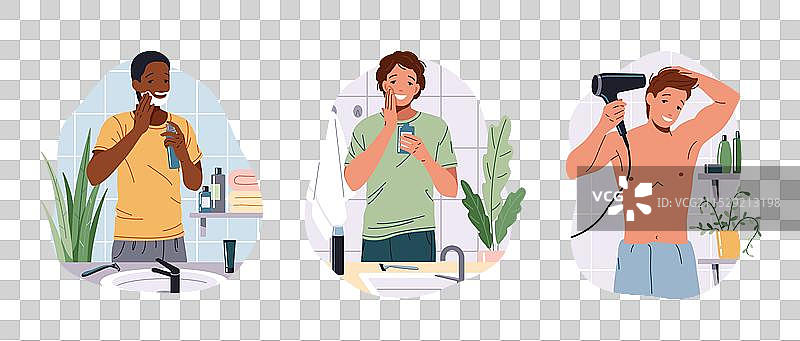 快乐男士日常美容程序扁平图标图片素材