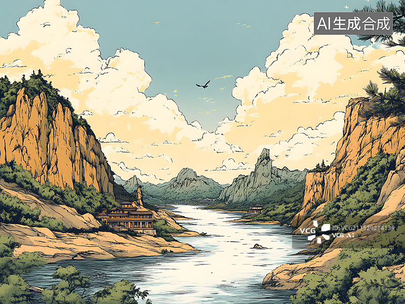 【AI数字艺术】黄河远上白云间，一片孤城万仞山。图片素材